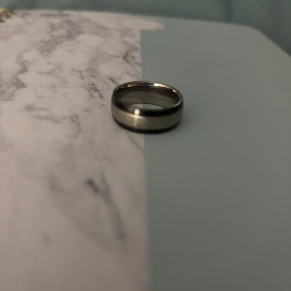 Silver & Black Wedding Ring, Mens Size 8